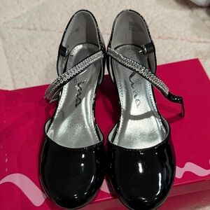 Girls  Black Patent Heels with Rhinestone Strap